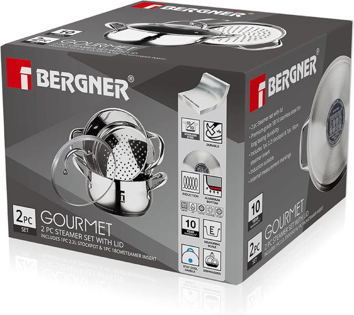 BERGNER Gourmet | Kochtopf mit Siebeinsatz | Topf mit Deckel, Siebeinsatz und 2,2L Fassungsvermögen
