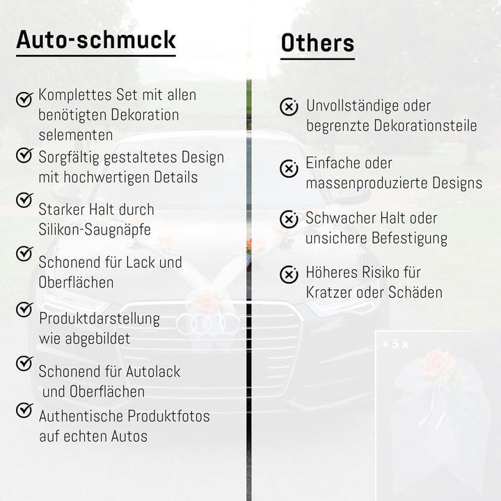 Organza M + Schleife Auto Schmuck Braut Paar Rose Deko Dekoration Autoschmuck Hochzeit Car Auto Wedd