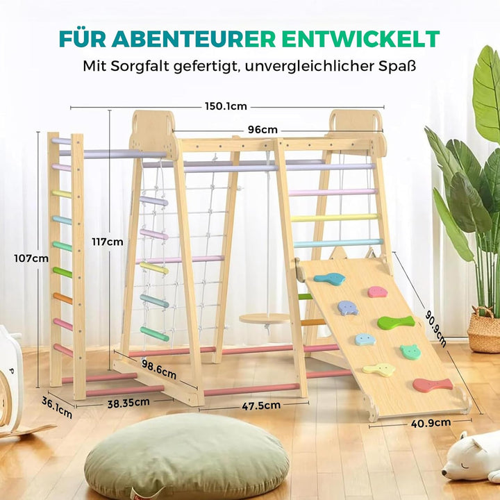 Maxi Klettergerüst Indoor ab 1 Jahr, 10 in 1 Multifunktional Klettergerüst für Kinder, Montessori Sp