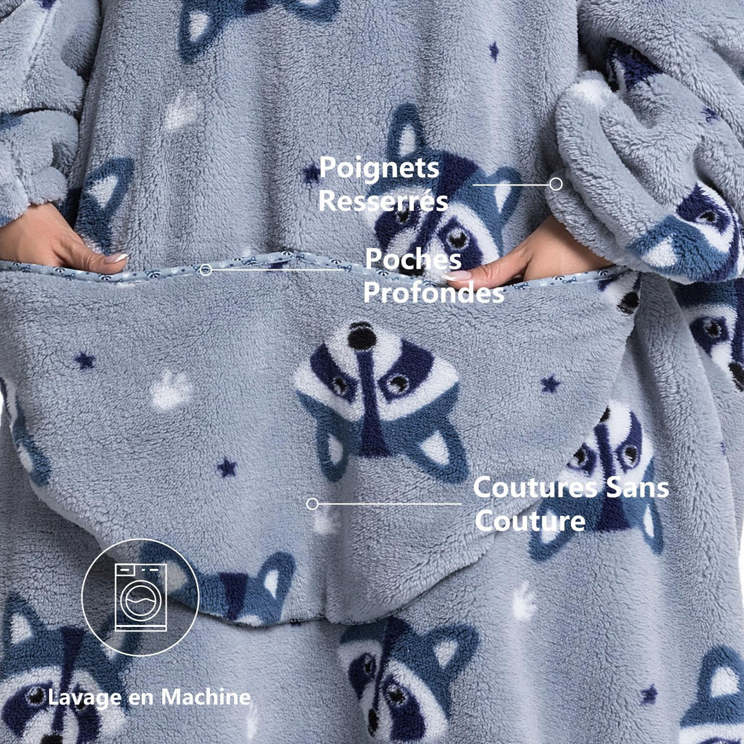 Ultra Weiche Hoodie Decke mit Ärmeln Warme Flanell Decke zum Anziehen für Zuhause Sofa und Bett, Kus