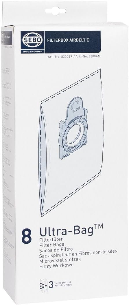 Sebo 8300ER Filterbox E für alle Airbelt E Modelle inklusive 8 Ultra Bag Elektret Filtertüten mit Fi