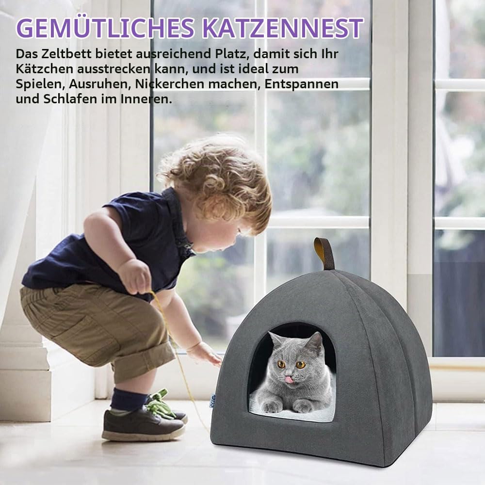 Voarge Katzenhöhle Katzenbett, weiche Katzenhöhle, weiche warme Plüsch-Katzenbetten, Katzennest mit