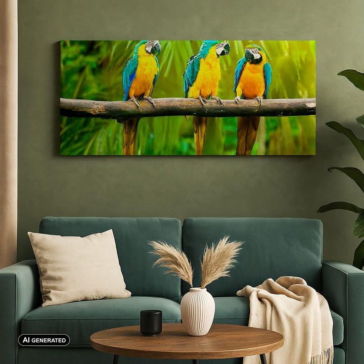Wandbilder Dekoration Wohnzimmer Papageien Collorful Natur Vögel Panorama Bilder auf Leinwand 120x50
