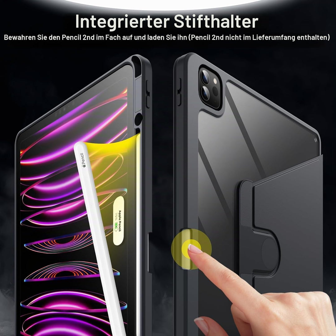 JETech Rotierende Hülle für iPad Pro 12,9 Zoll (2022/2021/2020/2018) mit Stifthalter, 360 Grad Drehb
