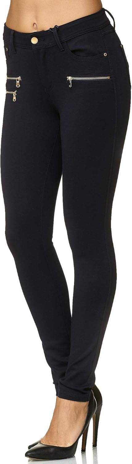 Elara Damen Stretch Hose Skinny Fit Jegging Chunkyrayan 34 Slim Dunkelblau, 34 Slim Dunkelblau