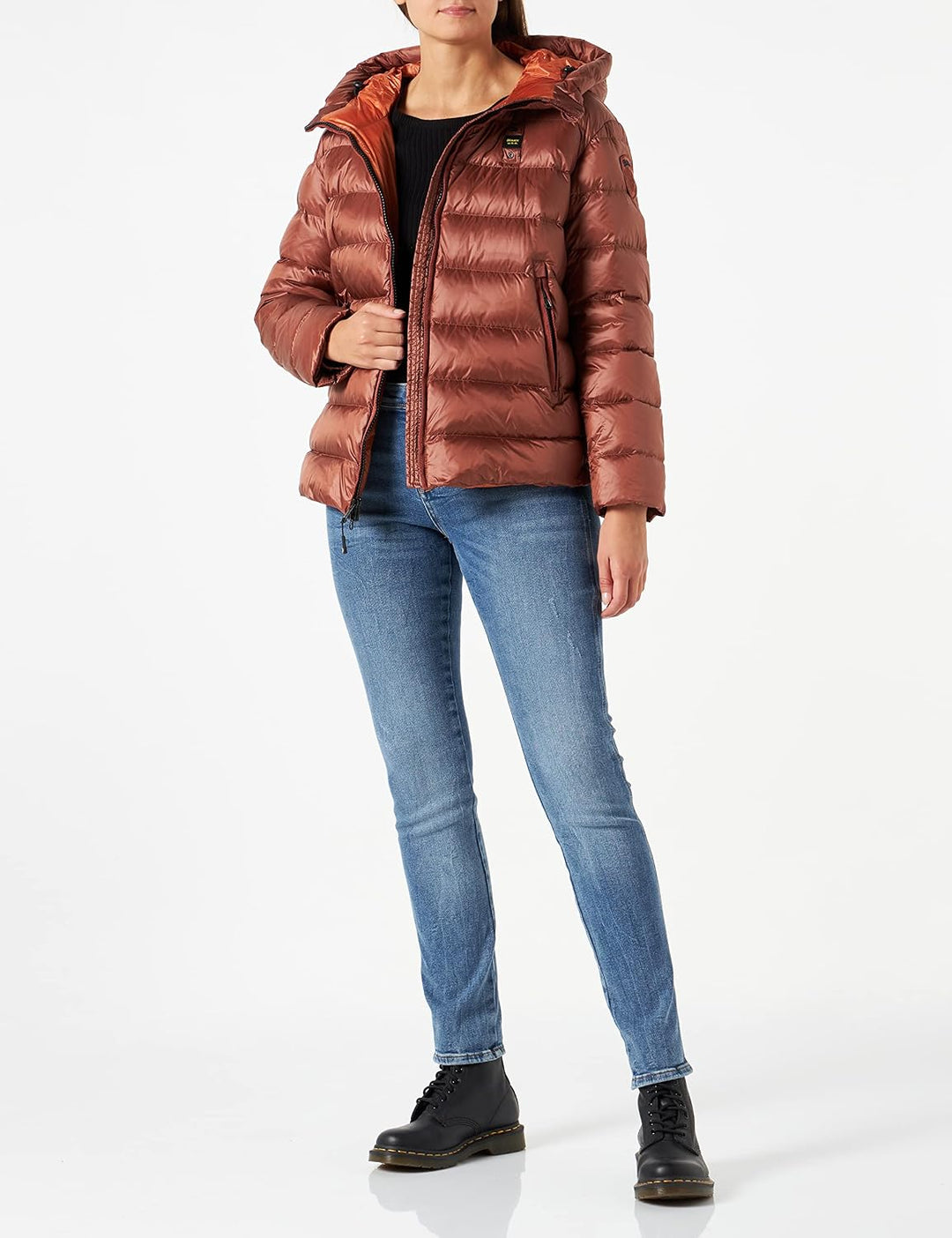Blauer Damen Kurze Jacke mit Federöffnung, Ohne Pellic Steppjacke, 467cz Rost, Dunkel Int. Kürbiscre