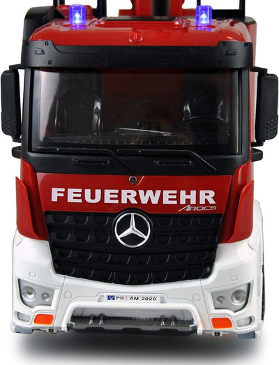 Amewi 22502 Mercedes-Benz Feuerwehr Drehleiterfahrzeug 1:18, RTR, Lizenzfahrzeug, Rot/Weiss