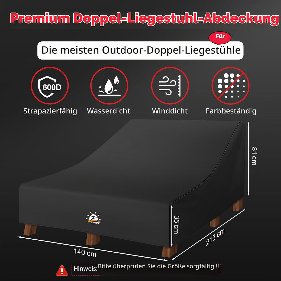 Zettum Sonnenliege Doppelliege Abdeckung für 2 Personen, 600D Oxford PU Gartenliege Abdeckung, Wasse
