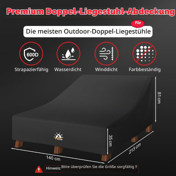 Zettum Sonnenliege Doppelliege Abdeckung für 2 Personen, 600D Oxford PU Gartenliege Abdeckung, Wasse