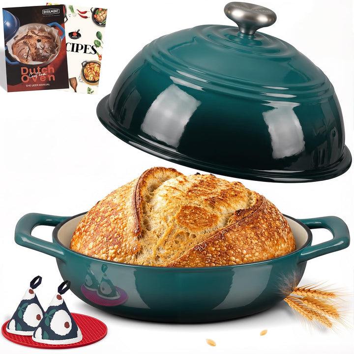 Overmont Gusseisen Topf Emaille Brotbacktopf - 5.7L Bräter Schmortopf mit Deckel und Kochbuch – für