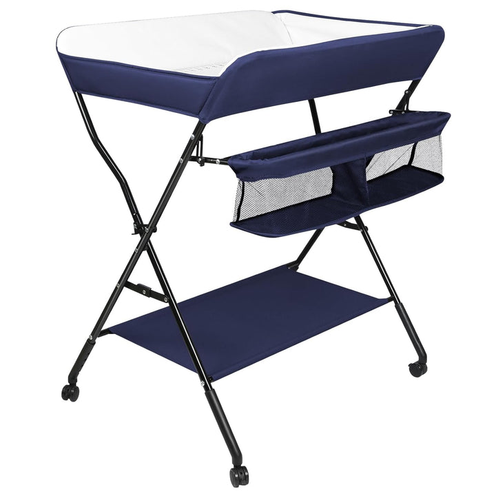 Baby Wickelkombi - klappbare Wickelkommode, mobiler Wickeltisch mit Wickelauflage, Sicherheitsgurt u