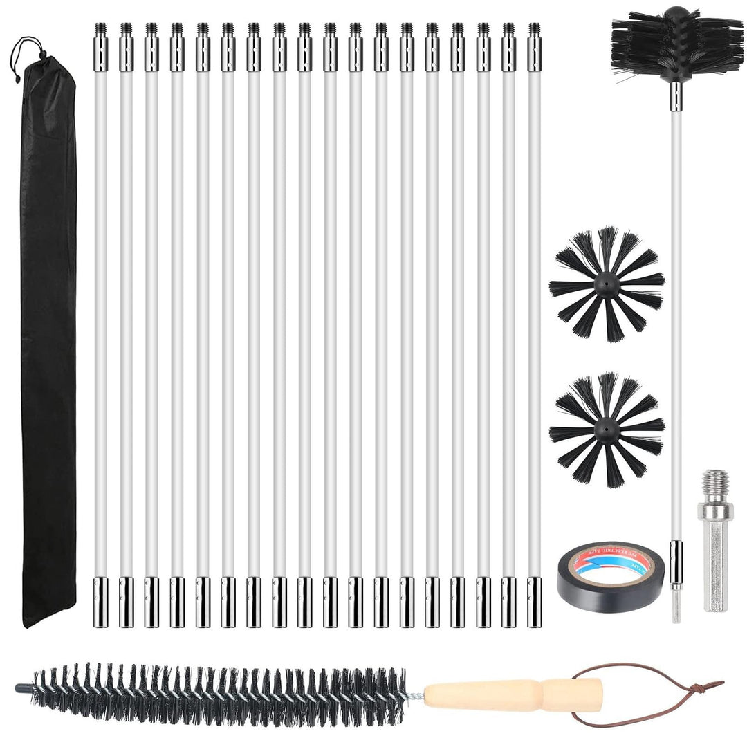 Kaminbürstenstangen-Set, Durchmesser 100mm, Kaminbürste enthält 18 Stäbe 410 mm und 2 Bürstenköpfe,