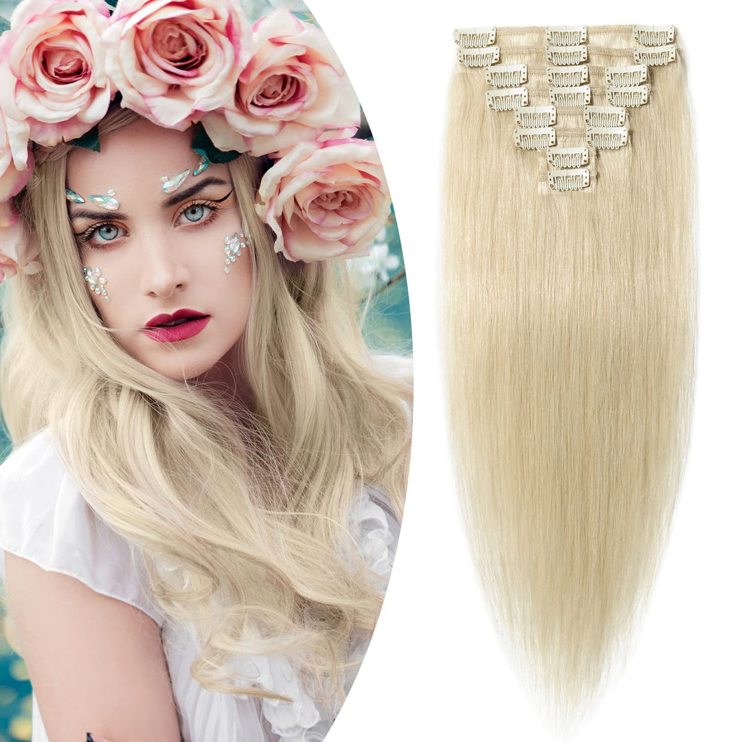 SEGO Extensions Clip in Echthaar Echthaar 8 Pcs Haarverlängerung Haarteil natürliches glatt Remy Haa