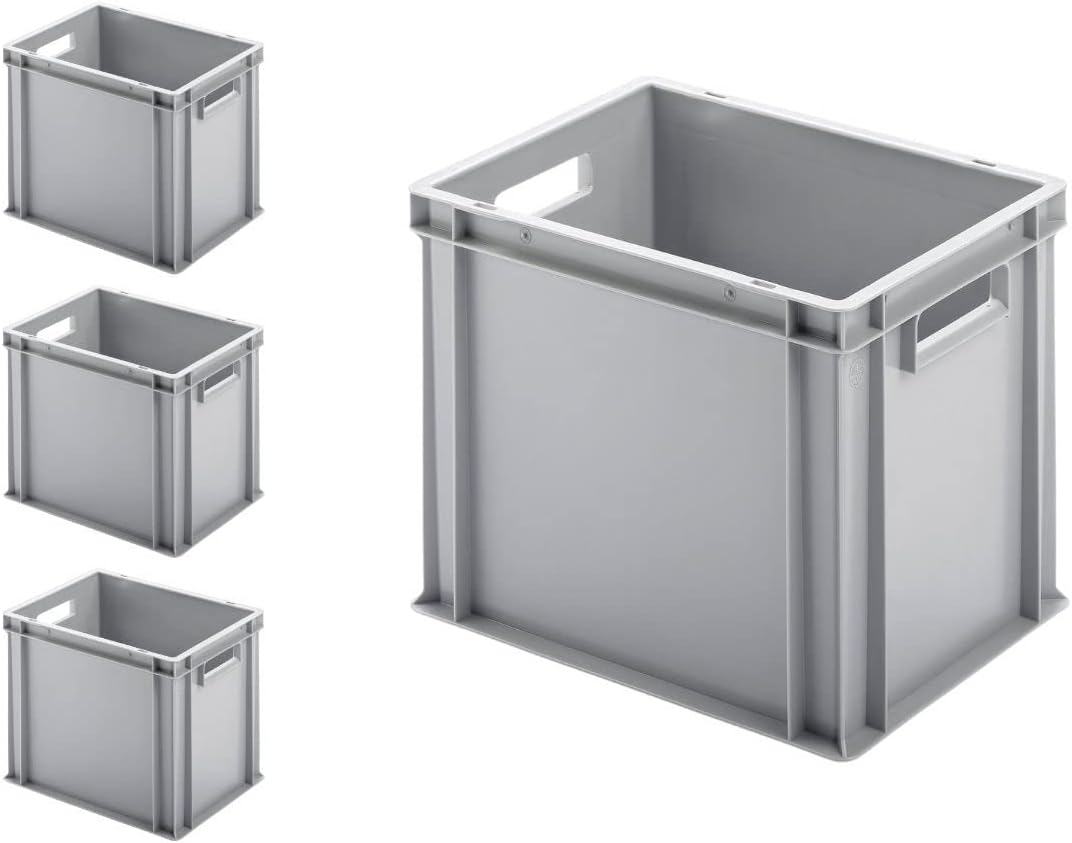 PROREGAL SuperSparSet 4x Eurobehälter mit offenem Griff & Scharnierdeckel | HxBxT 32x30x40cm | 29 Li