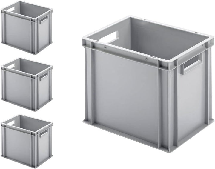 PROREGAL SuperSparSet 4x Eurobehälter mit offenem Griff & Scharnierdeckel | HxBxT 32x30x40cm | 29 Li