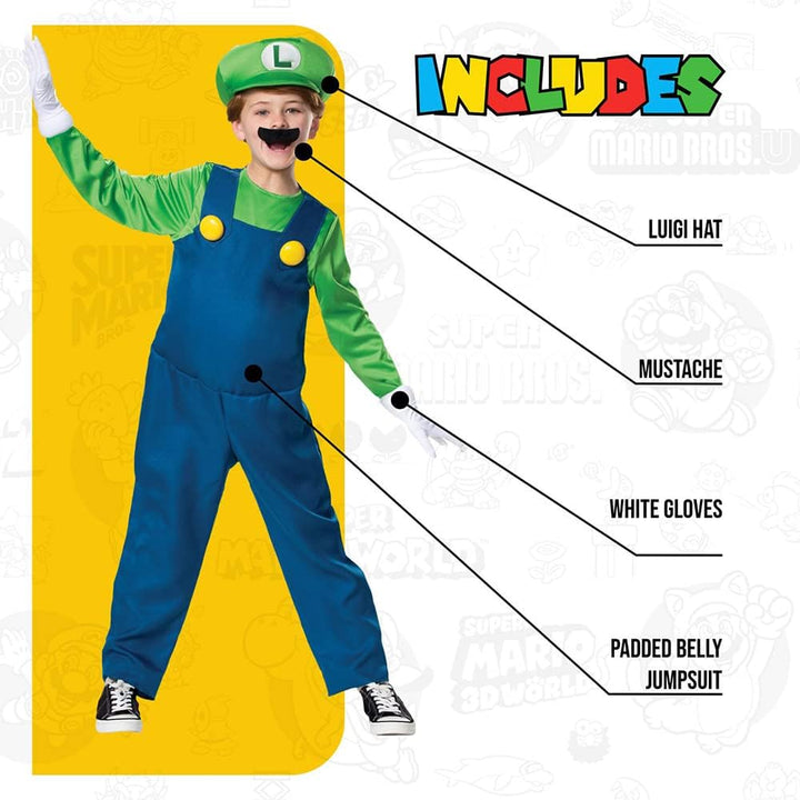 Super Mario Bros DISK10773L Luigi Kostum, Jungen, S
