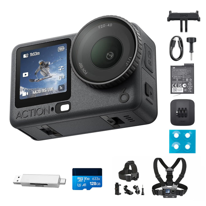 DJI Osmo Action 6 Standard Combo Linsenschutz + Speicherkarte Combo mit Zubehör, Action-Cam mit 1/1,