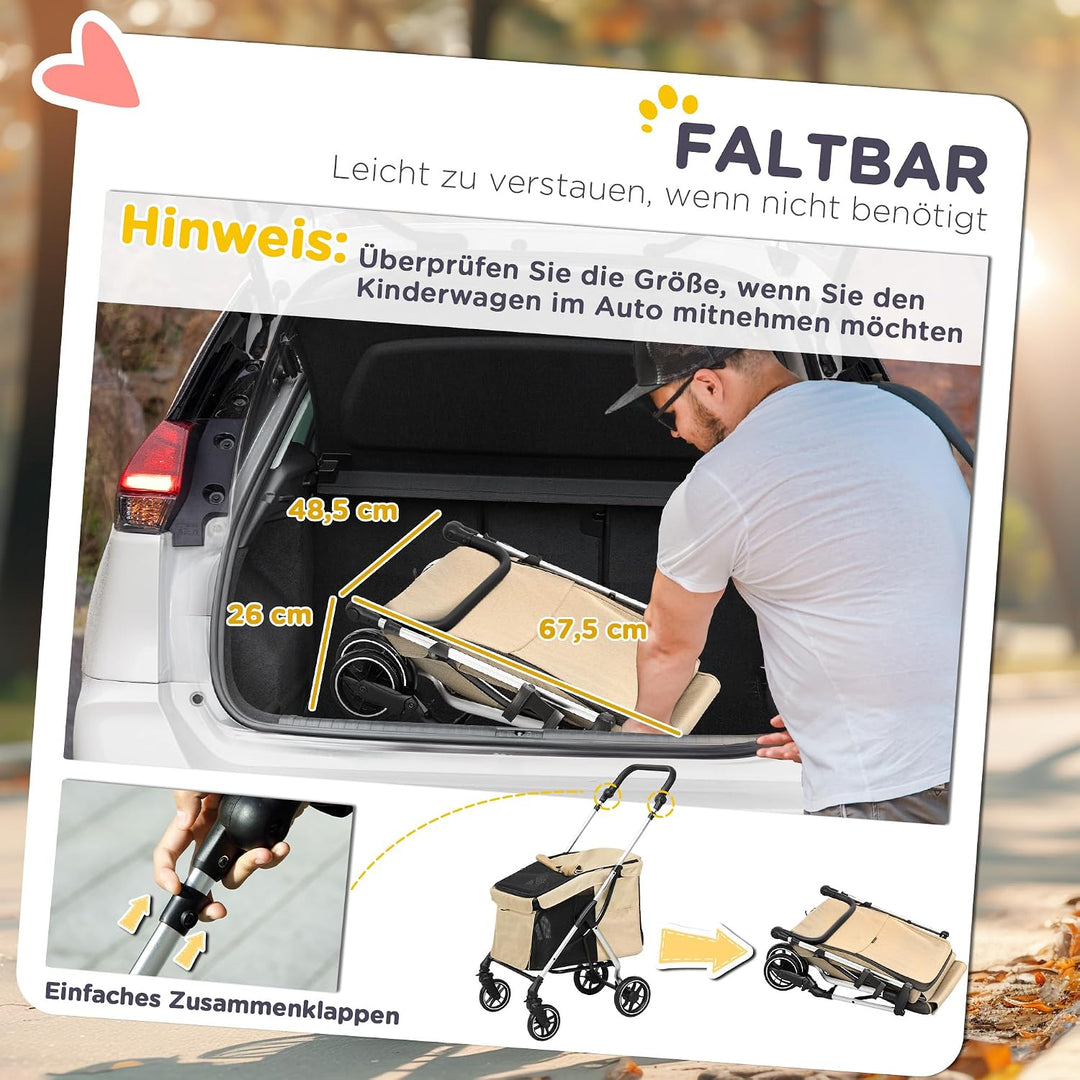 PawHut Hundewagen leicht Hundebuggy aus Aluminium klappbar für Hunde &amp; Katzen Katzenbuggy mit Kissen