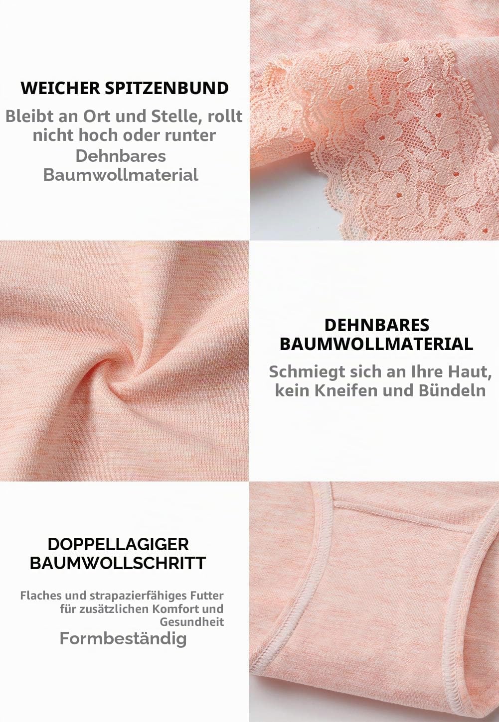 GNEPH Damen-Unterwäsche, Baumwolle, Bikini-Höschen für Damen, Unterhose, Slips, Hipster, Spitze, 5er