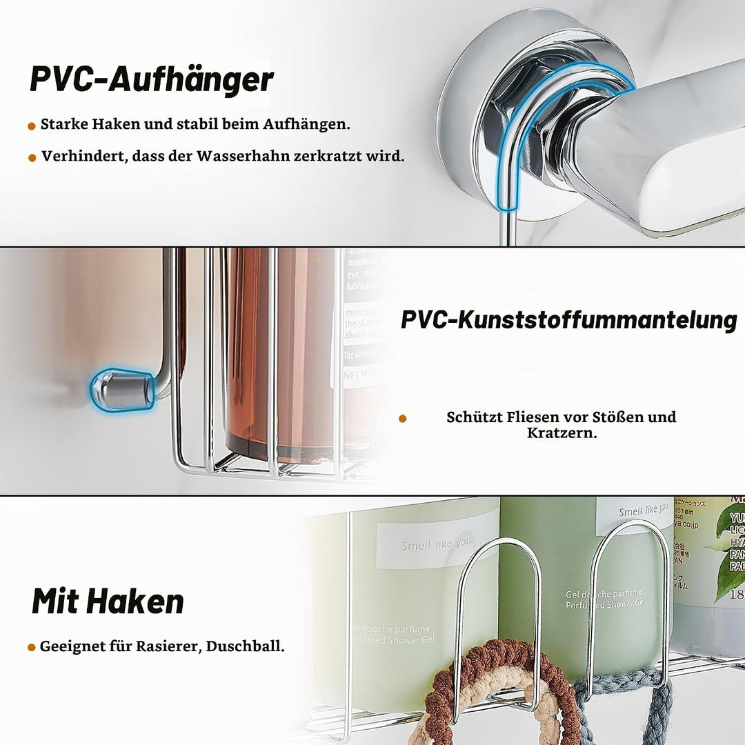 Duschablage Ohne Bohren, Duschablage Zum Hängen Shampoo Halterung für Dusche SS304 Edelstahl, Duschk