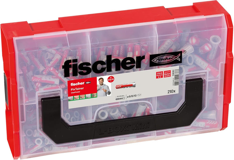 fischer FIXtainer - Dübelbox mit DUOPOWER Universaldübel Sortiment - Für zahlreiche Baustoffe und vi