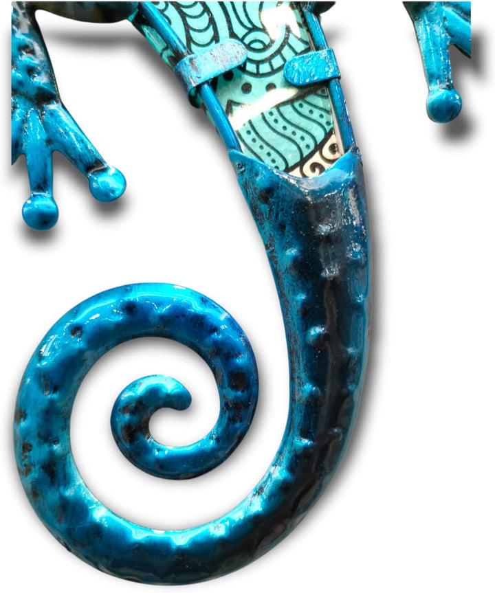 Vidal Regalos Dekofigur Set Eidechse x2 blau Wanddeko Metall und Glas 30 cm