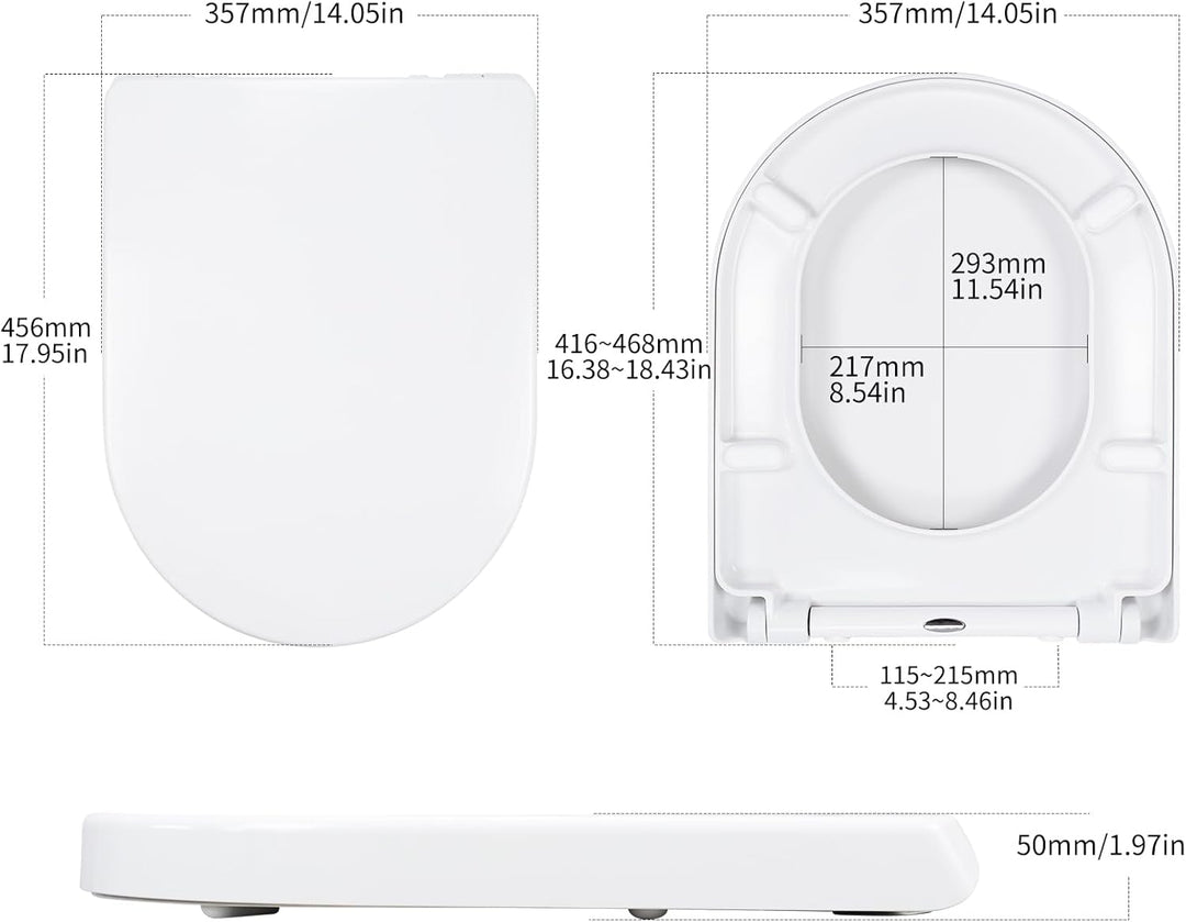 WC Sitz D Form mit Absenkautomatik, Toilettendeckel aus Duroplast, Toilettensitz mit Schnellverschlu