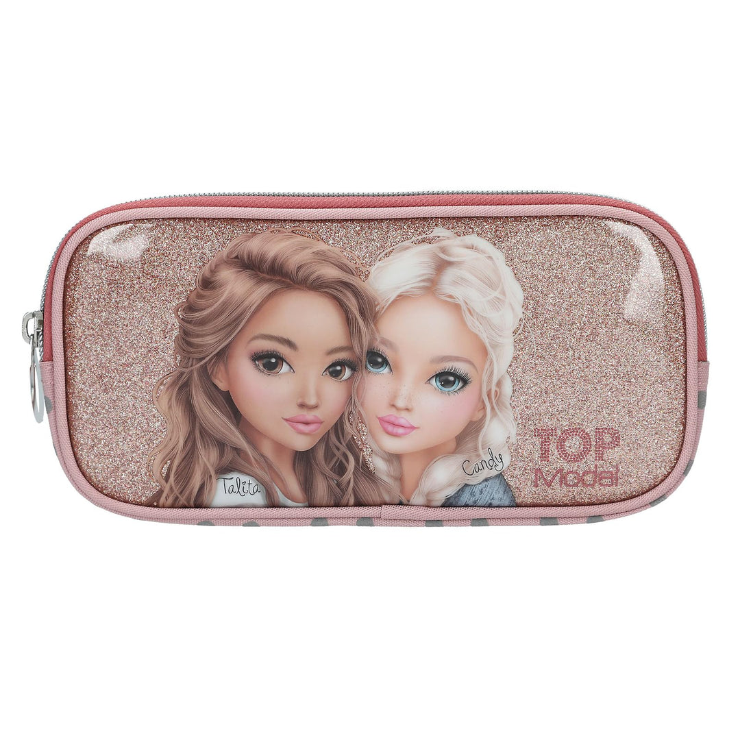 Depesche 14012 TOPModel Dots - Schlampertasche in Rosa, mit Model-Motiv, Punkte Muster und Glitzer,