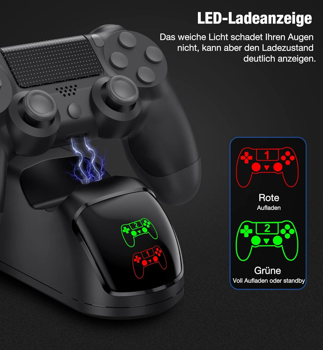 HELLCOOL Ladestation für PS4 Controller, Ladestation mit 2Std Schnelllade/LED Anzeige für Playstatio