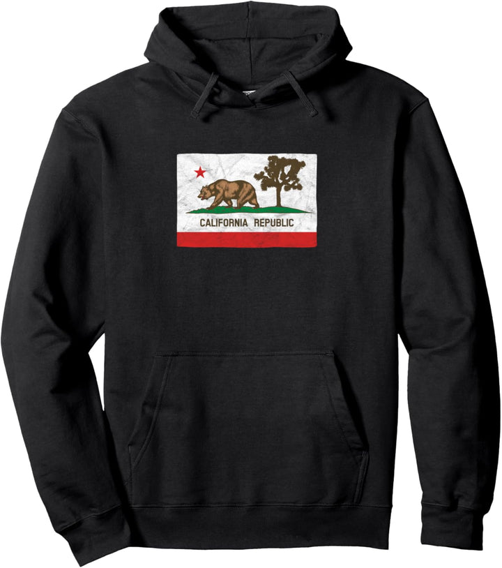 California Bear Flag & Joshua Tree Distressed Retro Graphic Pullover Hoodie