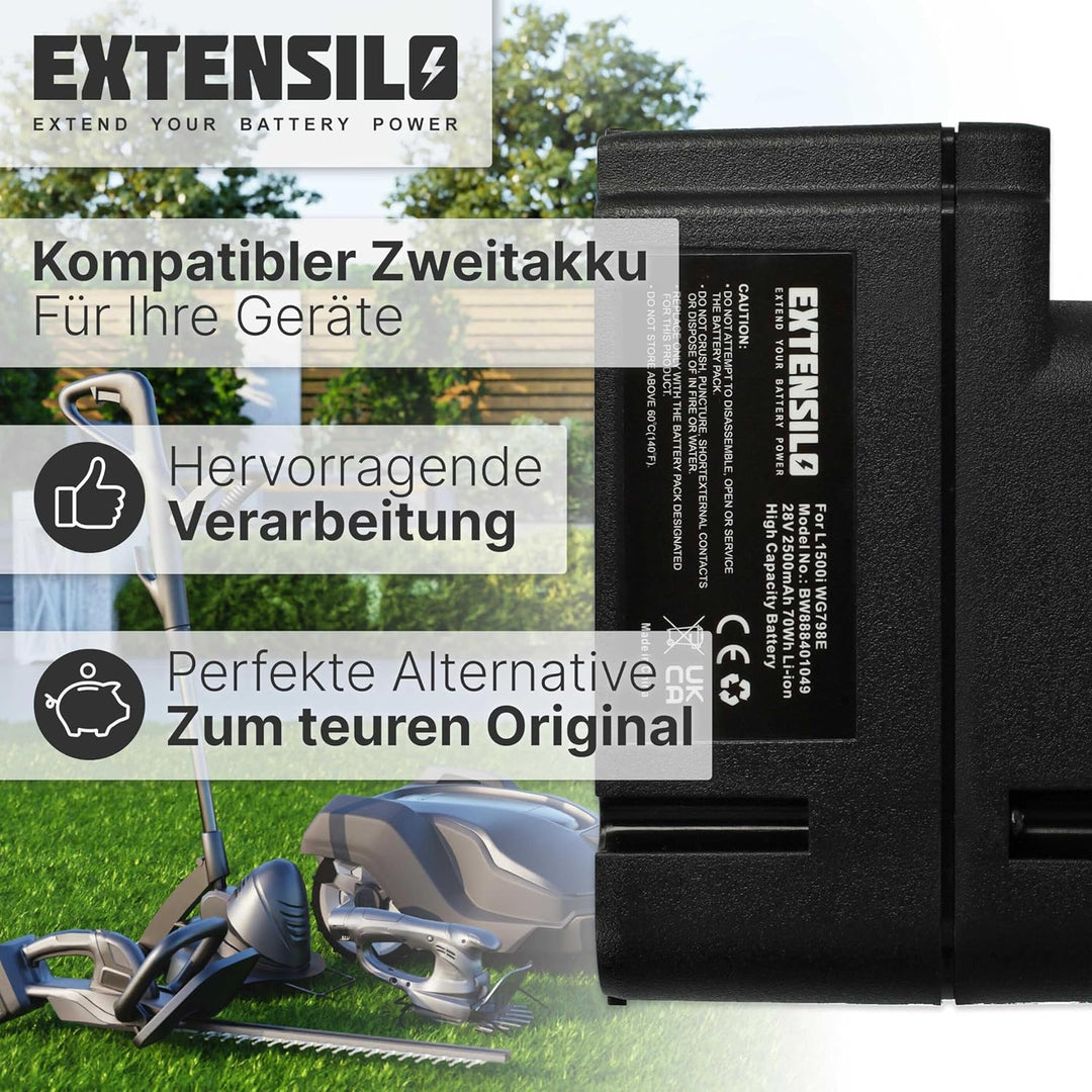 EXTENSILO Akku Ersatz für Worx WA3225, WA3226, WA3565 für Rasenroboter Rasenmäher (2500mAh, 28V, Li-