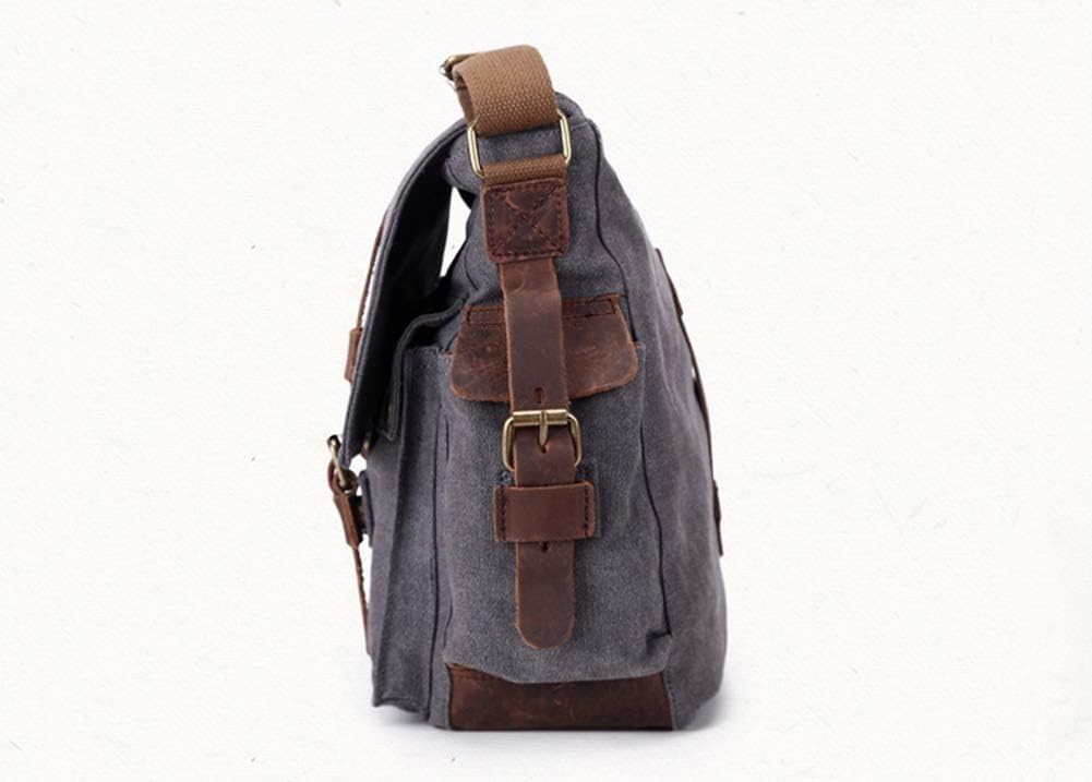 Sechunk Vintage Militär Leder Umhängetasche Canvas Laptop Tasche Retro Messenger Taschen Medium--15‘