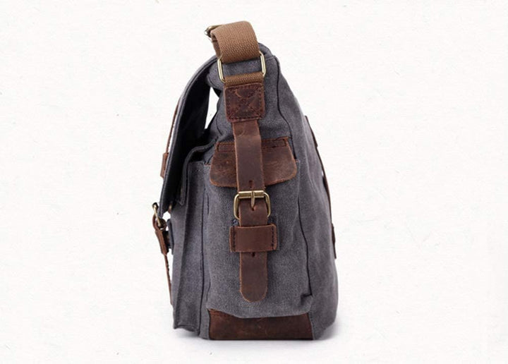 Sechunk Vintage Militär Leder Umhängetasche Canvas Laptop Tasche Retro Messenger Taschen Medium--15‘
