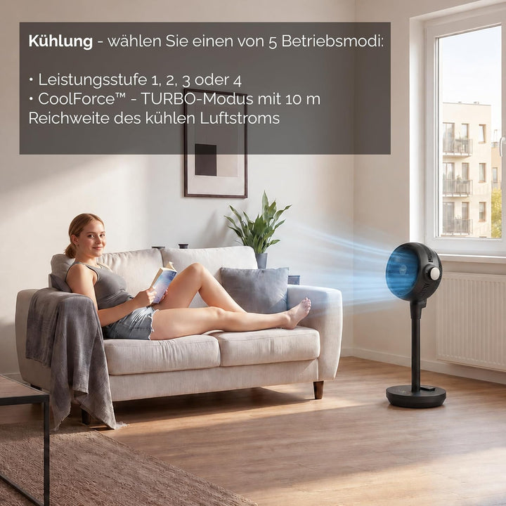 YOER Ventilator 2in1 Kühlen &amp; Heizen, 10 m Wurfweite, Heizlüfter Standventilator leise mit Fernbedie