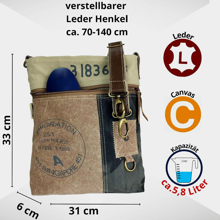 Sunsa Damen Umhängetasche. Crossover Bag mit Viele Fächern. Vintage- Retro Stil Schultertasche. Cros