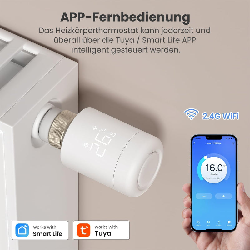 WLAN Heizkörperthermostat, Smart Thermostat Heizung,Programmierbar Heizungsthermostat Unterstützen A