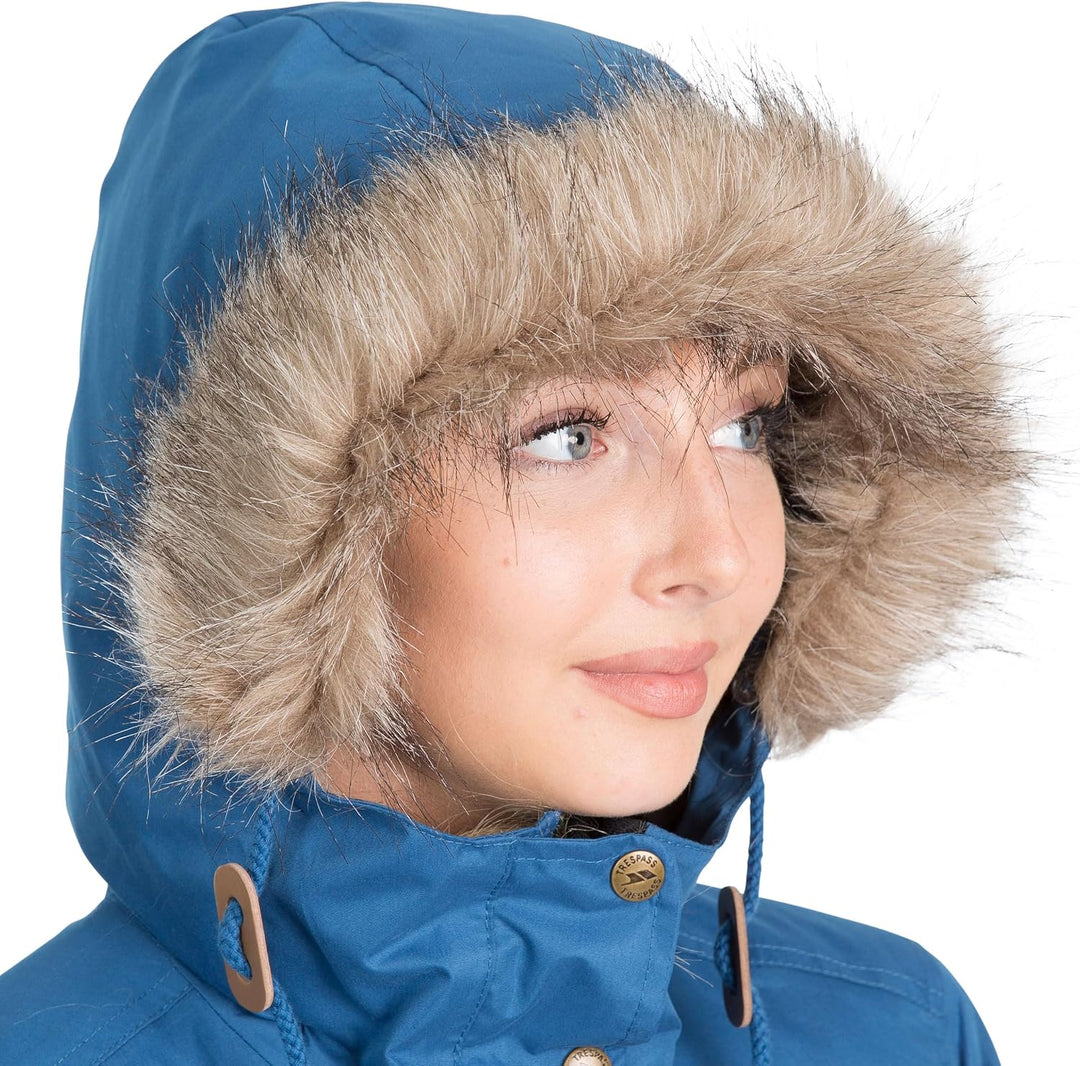 Trespass Clea, Wasserdichte Jacke mit Einrollbarer Kapuze für Damen XXS Blau, XXS Blau
