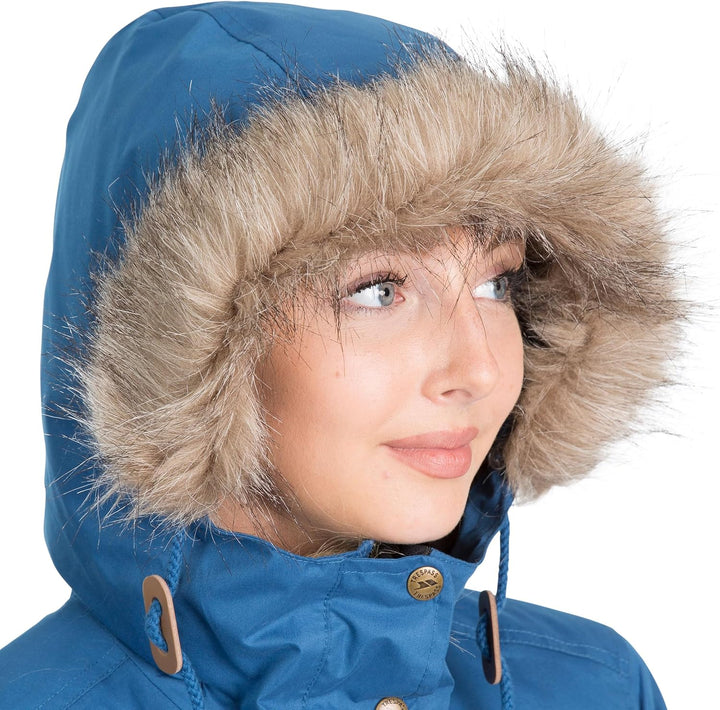 Trespass Clea, Wasserdichte Jacke mit Einrollbarer Kapuze für Damen XXS Blau, XXS Blau