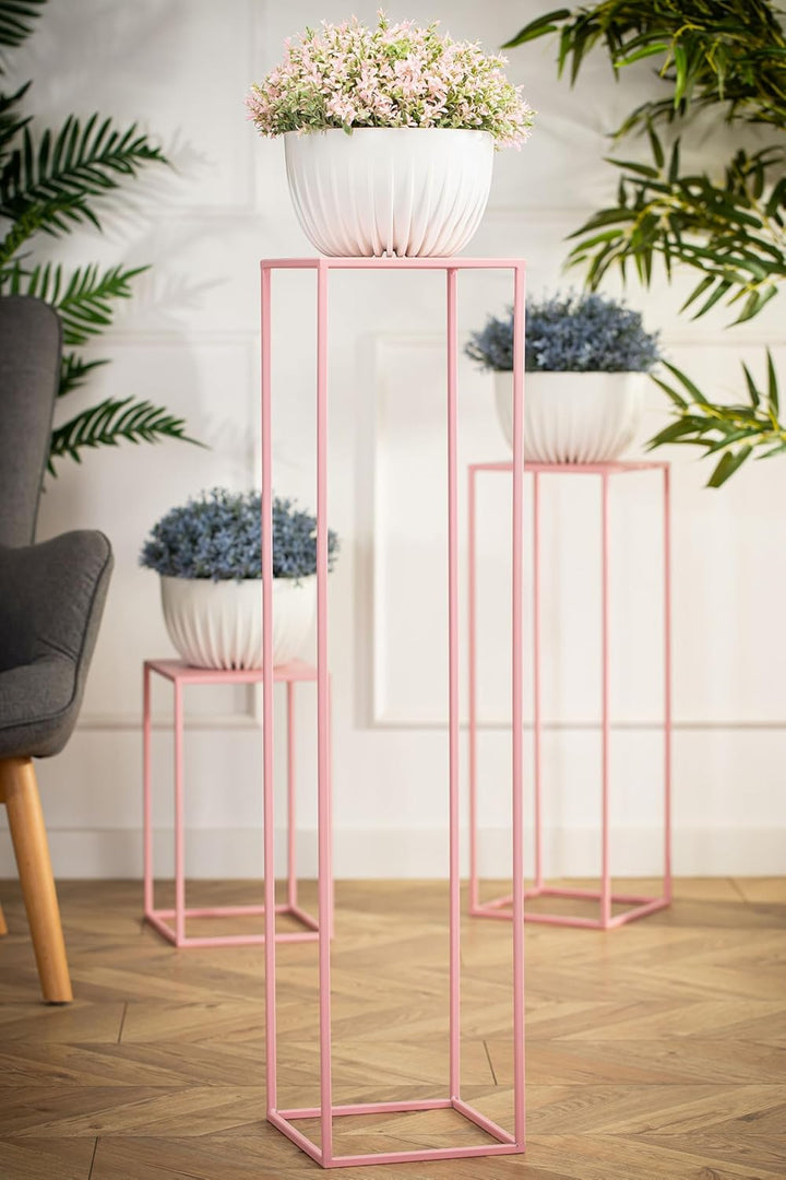 HowHomely Blumenständer Metall Rosa 100 cm Hoch - Solider und Robuster Blumenhocker Metall - Pflanze