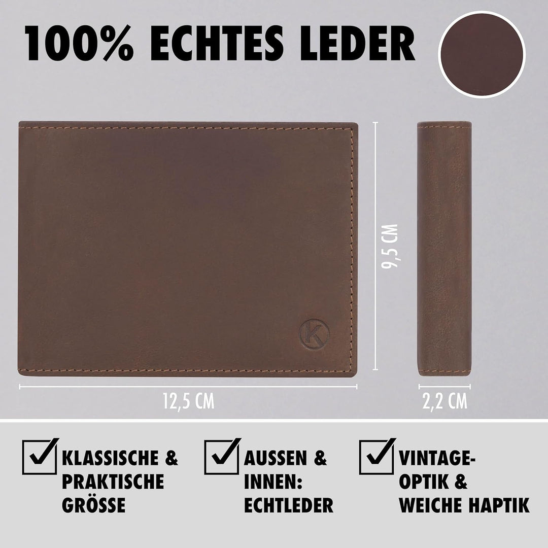 Geldbörse Herren Leder Braun mit RFID Schutz I Echtleder Portemonnaie Gross I 13 Fächer I Geldbeutel