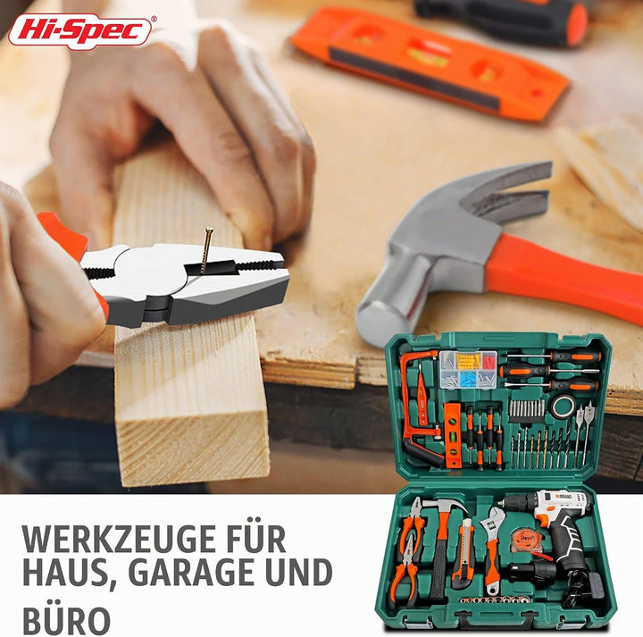 Hi-Spec Werkzeugkoffer mit 12V Akkuschrauber 2 Akkus inkl., Bohrer Set und eine Vielzahl von Werkzeu