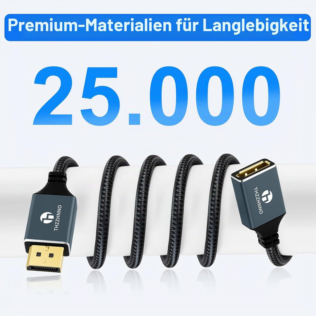 Thzzhnno DisplayPort Verlängerungskabel 5M, DisplayPort 4K Stecker auf Buchse Kabel Unterstützt 4K@6