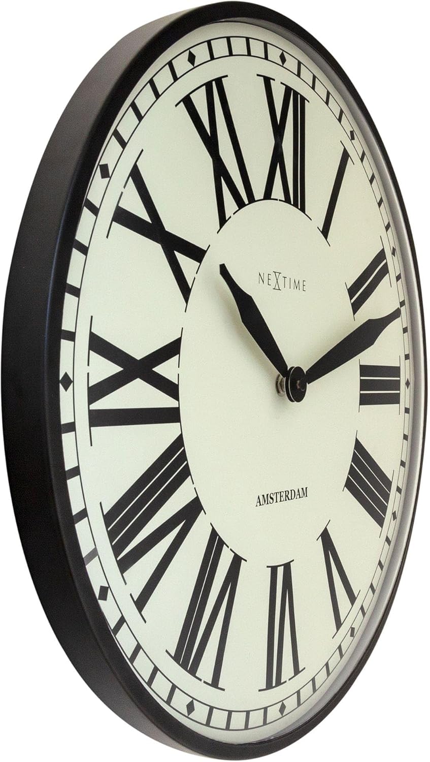 NeXtime Wanduhr Dia. 40cm - Metall Amsterdam Stil Uhrwerk One Size Silberfarben, One Size Silberfarb