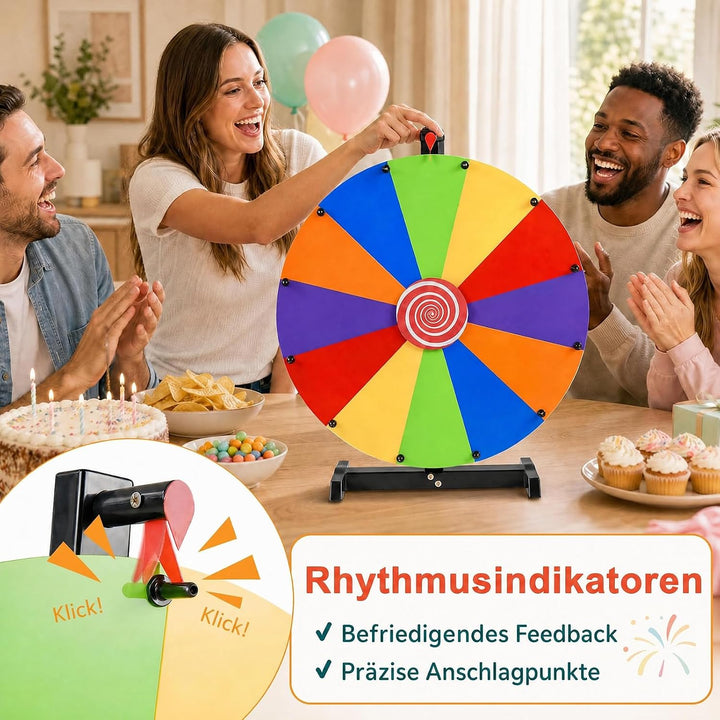 GOPLUS 60 cm Glücksrad mit Fächern, Preisrad-Spinner mit Ständer | Tisch-Glücksrad mit Radiergummi &amp;