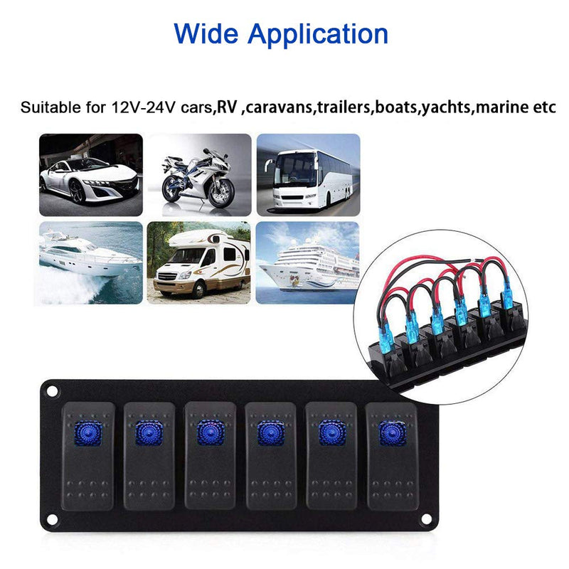 Geloo 6 Gang Wippschalter Panel für Boot Marine Kippschalter 12V/24V Wasserdicht Schalter Panel für