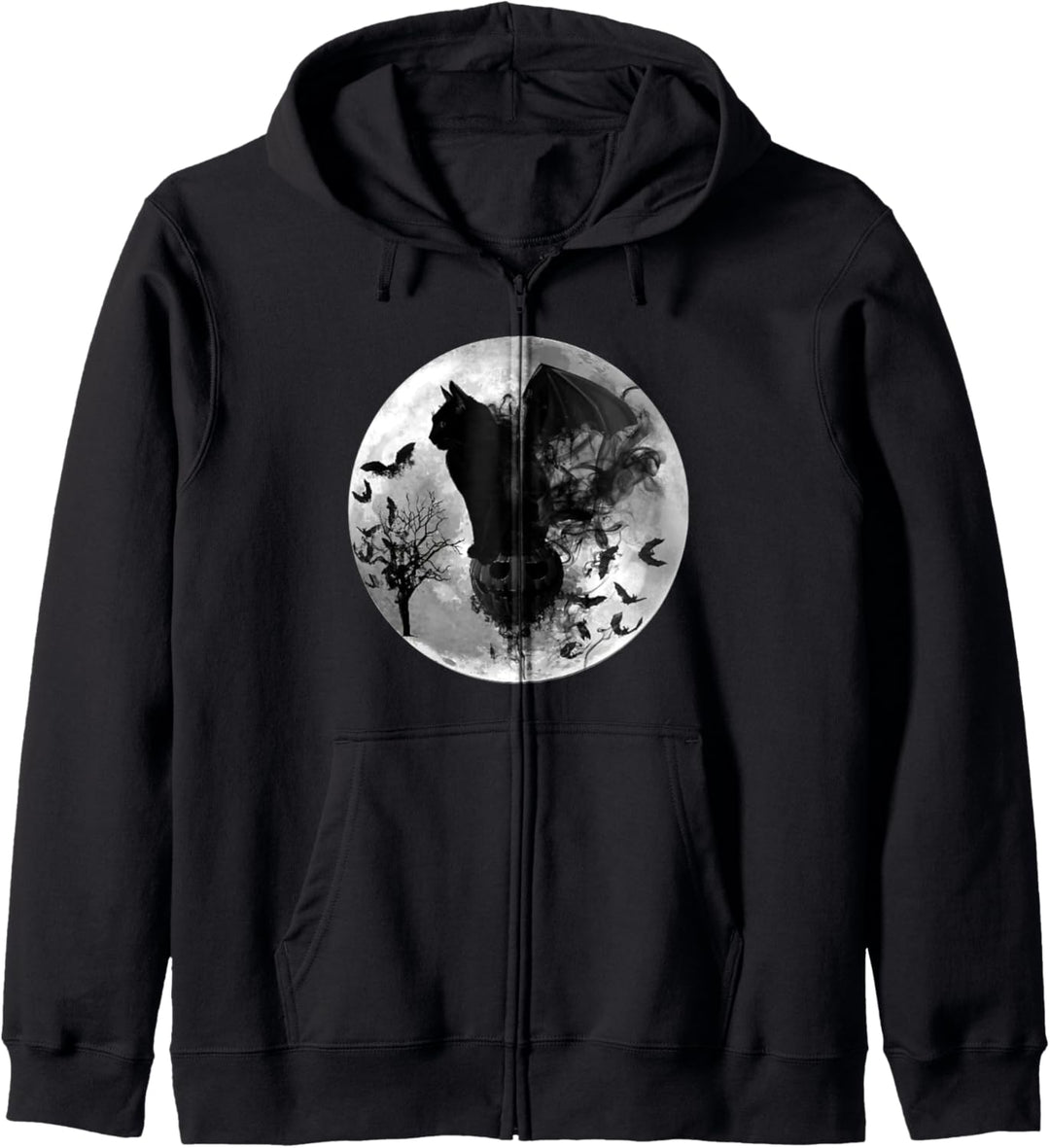 Gothic Batcat Black Cat Halloween Full Moon Spooky Bats Kapuzenjacke