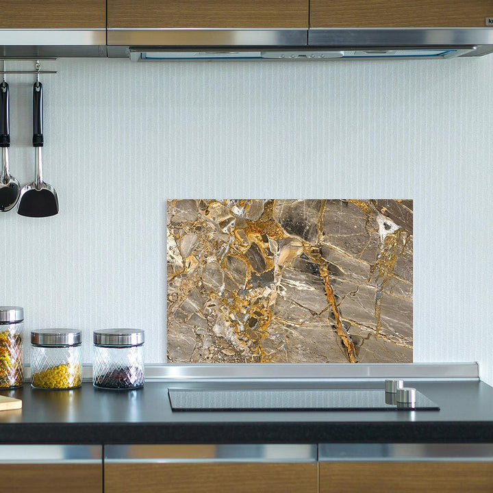 Cuadros Lifestyle Küchen Spritzschutz „Marmor Gold“ 60x40 cm | Küchenrückwand | Alu-DiBond | Fliesen