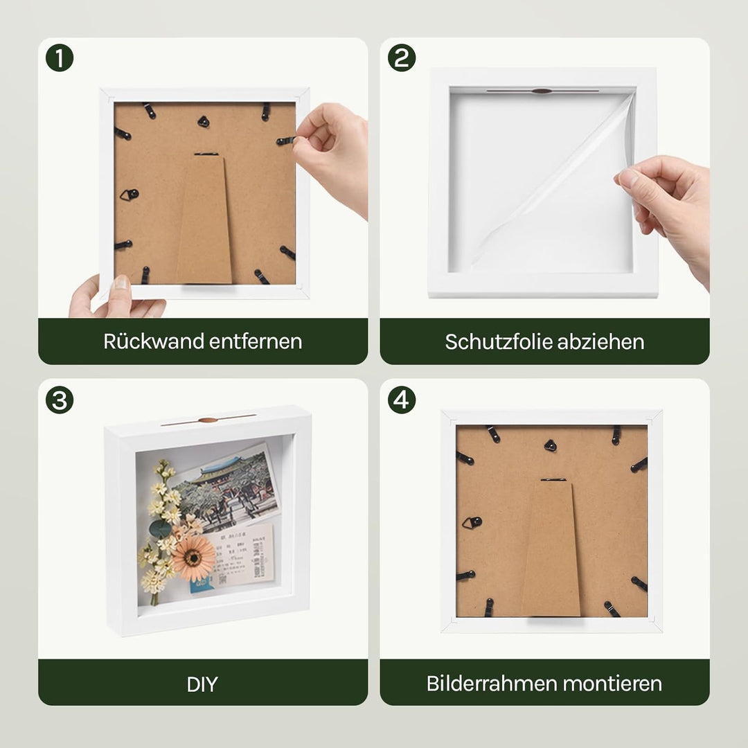 EUGAD 2 Stück 3D Bilderrahmen zum Befüllen, Objektrahmen Spardose 20x20 cm, tiefer Rahmen für Objekt
