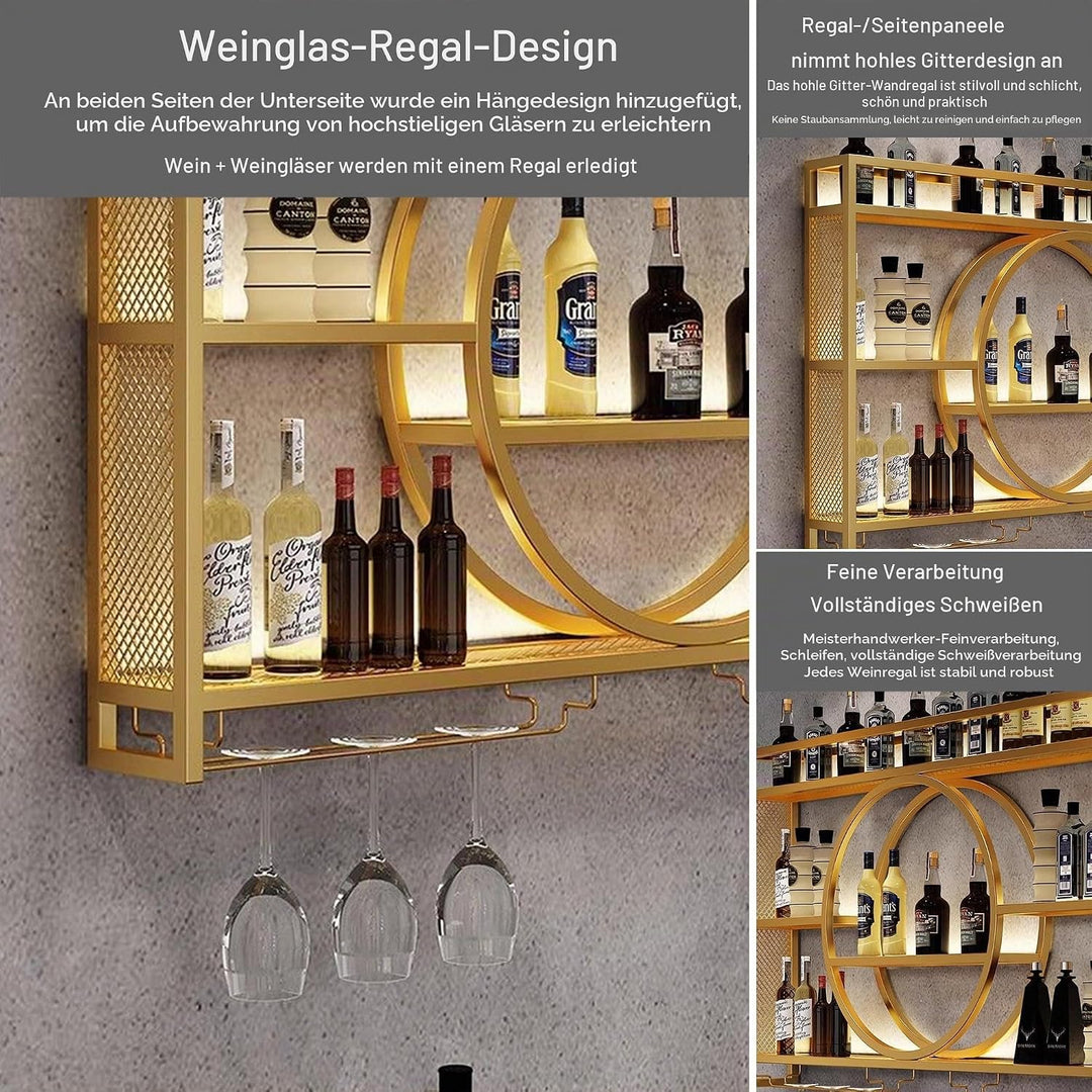 Weinregal Wand Metall Flaschenregal Schmal Wine Rack Bar Regal Wand mit Weinglashalter Getränkeregal