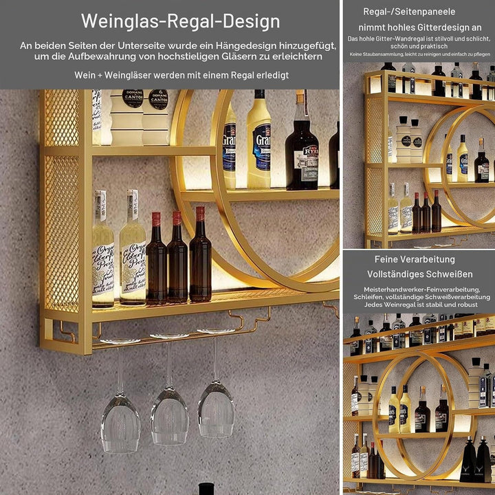 Weinregal Wand Metall Flaschenregal Schmal Wine Rack Bar Regal Wand mit Weinglashalter Getränkeregal